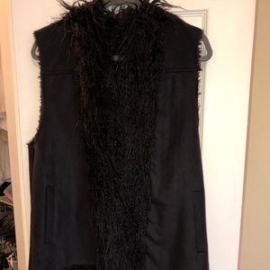 Black furry long vest